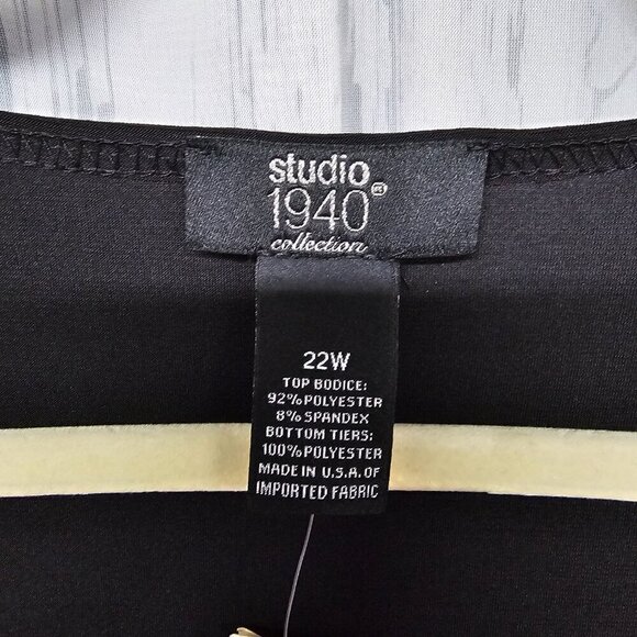 NWT Studio 1940 Black Chiffon Flowy Evening Retro Dress Size 22W - Picture 7 of 11